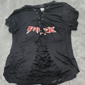 Black Lace-Up Graphic Women's Top